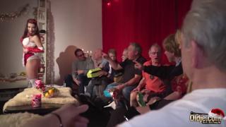 Hot mature lady meets wild group session